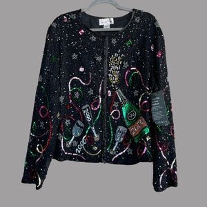 VTG Y2K LAURENCE KAZAR NWT Deadstock Beaded Sequin Silk 2000 New Years Jacket 1X